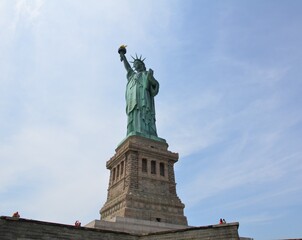 Fototapeta na wymiar green copper statue of liberty landmark in New York