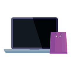 bag and laptop design of Shopping commerce and market theme Vector illustration