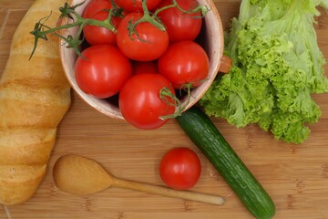 fresh vegetables on wooden background
