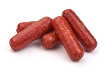 Smoked sausage with rosemary, isolated on white background