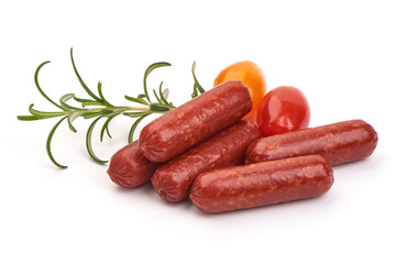 Dry sausages with herbs isolated on white background