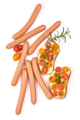 Boiled sausages, isolated on white background