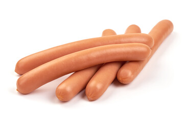 Fresh boiled Wiener sausages, isolated on white background