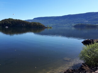 Landscape with a view of a blue fjord - Hønefoss 