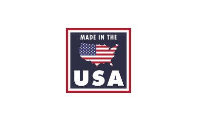 Made in USA badge. United States of America flag colors. American patriotism sign.