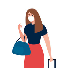 Woman with medical mask and bag design, Cancelled flights travel and airport theme Vector illustration