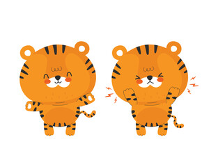 Obraz na płótnie Canvas Cute funny happy and sad little tiger. Vector 