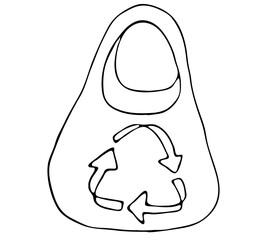 eco-friendly reusable shopping bag at the grocery store, doodle vector element, black outline