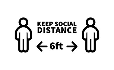 Social distancing safety measure sign. Keep your distance 6 feet away. Person standing vector icon.