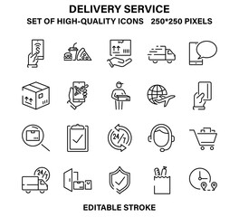 A set of simple but high-quality icons for the delivery service or courier service.