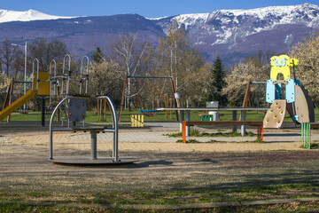 Empty park and children's playground. Coronavirus quarantine.