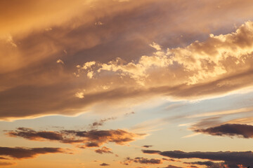 Fototapeta na wymiar Cloudy sunset over the city of Sofia, Bulgaria. Warm colors sunset.