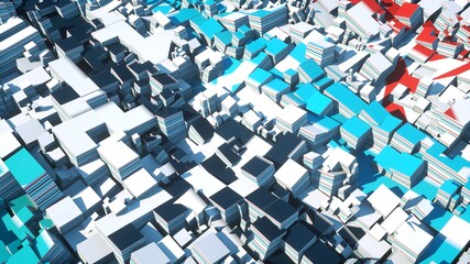 Abstract geometric background.  Future concept. Futuristic wallpaper. Multicolored geometrical surface with chaotically scattered cubes.  3D illustration.