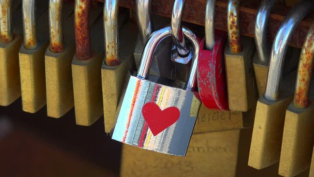 CU Row of love locks / Saarburg, Rhineland-Palatinate, Germany