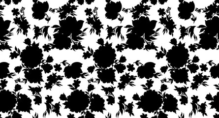 Floral seamless pattern with different flowers and leaves. Botanical illustration hand painted.