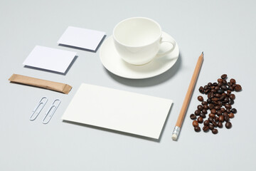 Mockup template on light gray background, space for text