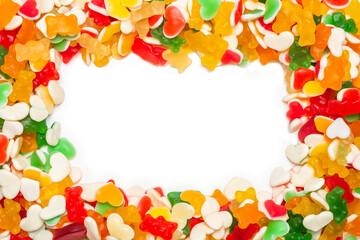 Assorted gummy candies. Top view. Jelly  sweets.