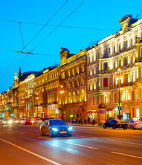 Fototapeta na wymiar Night cityscape Nevsky, Petersburg, Russia