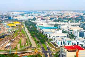 Aerial Singapore, railroad, industrial, road