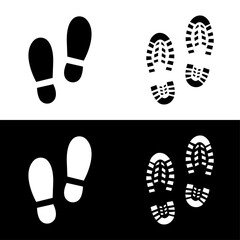 Human shoe footprint silhouette. Black abstract illustration on white and black background