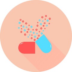 Essential vitamin and mineral complex in circle icon with long shadows. Vector creative design vitamin pill capsule. Multi Vitamin complex icons. Multivitamin supplement. Diet Infographic poster. 