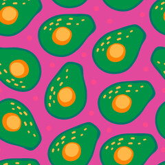 Seamless vector pattern with avocado on a pink backgorund. Modern concept for fabric and paper, surface textures.