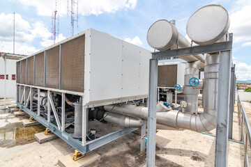 Industrail free-cooling chiller air conditioner on the rooftop.