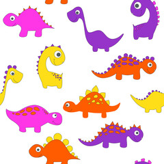 Childish dinosaur seamless pattern for fashion clothes, fabric, t shirts. hand drawn vector