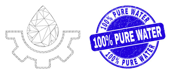 Fototapeta premium Web carcass water plumbing gear pictogram and 100% Pure Water stamp. Blue vector rounded grunge seal stamp with 100% Pure Water title.