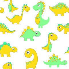Childish dinosaur seamless pattern for fashion clothes, fabric, t shirts. hand drawn vector