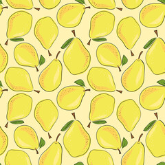 Seamlesss pattern with hand drawn cartoon style pears. For textile, paper, fabric. For kitchen and kids.