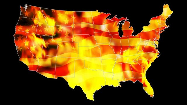 Burning fire USA map background. BlackLivesMatter fist international human rights movement sign. Looped animation background.