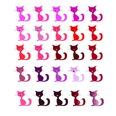 Obraz premium Beautiful multicolour cartoon cats with black eyelashes, red lips on a white background for logo design