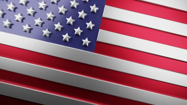 American flag, geometrical design background. Digital 3D render.