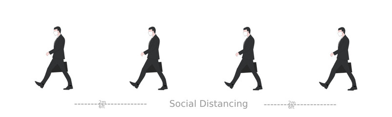 silhouette of a businessman social distancing 2m or 6 ft pattern background 
