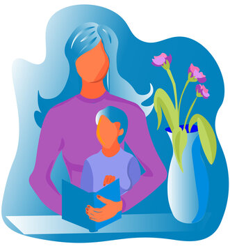 Mother Son Reading Book Parenting Flat design Stock Vector
