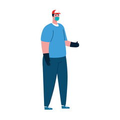 man with mask hat and gloves design, Safe delivery logistics and transportation theme Vector illustration