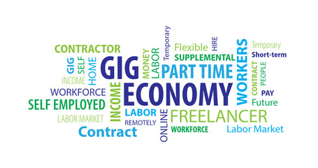 Gig Economy Word Cloud on a Blue Background