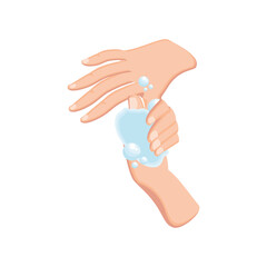 washing hands with water and soap on white background