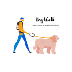 Fototapeta premium Komondor and personal dog-walker. Cute hungarian sheepdog. Guy with pet outdoors.