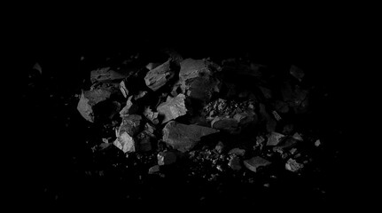 Pile black coal isolated on black background, clipping path