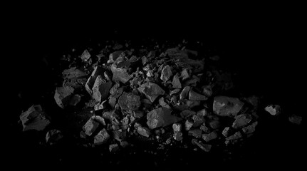 Pile black coal isolated on black background, clipping path