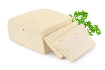 tofu cheese isolated on white background with clipping path and full depth of field,