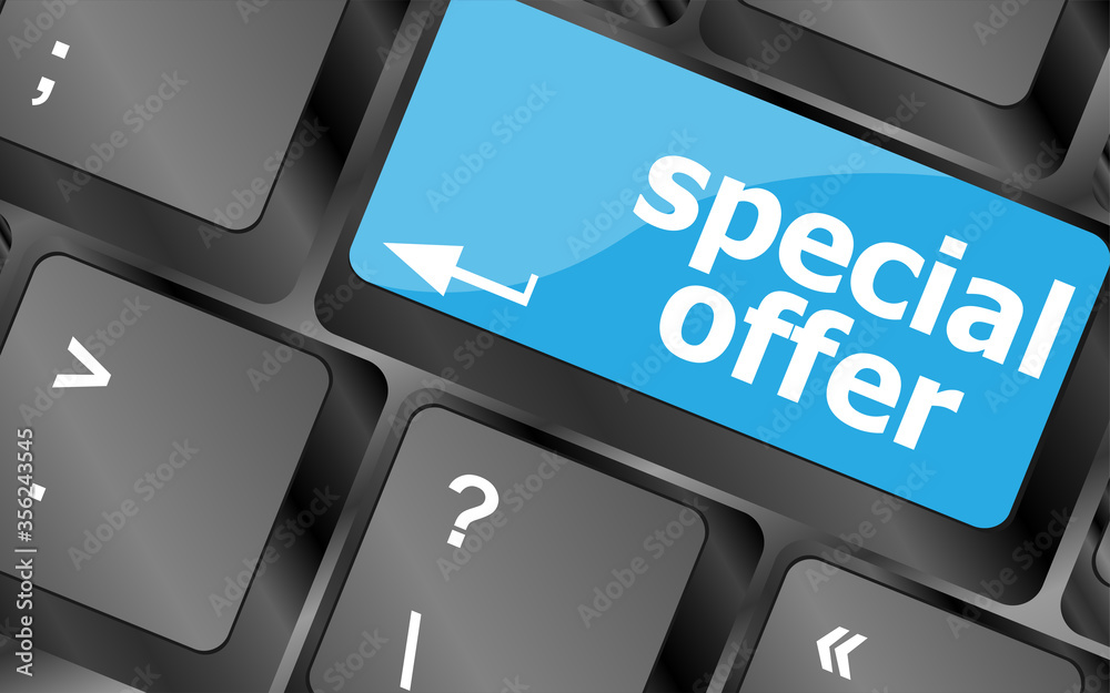 Poster special offer button on computer keyboard keys