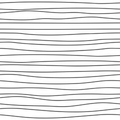 Modèle sans couture avec des lignes ondulées horizontales, dans un style doodle. Dessin au trait noir et blanc. Modèle de conception pour papier peint, emballage, tissu, textile, web, bannière, affiche.