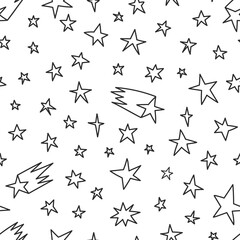 Seamless pattern with a stars background elements, in doodle style.