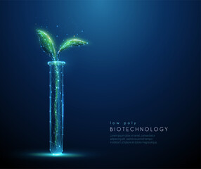 Green plant sprout in tube. Biotechnology concept