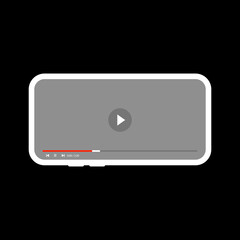 Mobile Video Player Vector Interface. Youtube Phone Video Player Flat Interface. Smartphone Video Player On Black Background. iPhone Clean Mockup