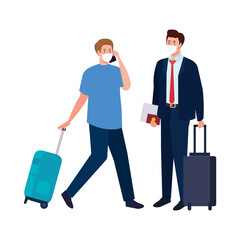 men with medical masks and bags design, Cancelled flights travel and airport theme Vector illustration