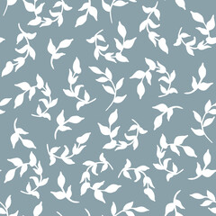 Ditsy Leaf Pattern. Vector Seamless Print in Gray and White.